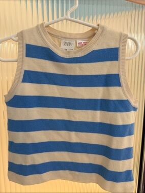 Zara Cream and Blue Striped Knit Tank